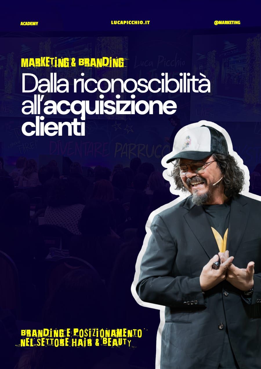 Copertina dell'e-book «Dalla riconoscibilità all'acquisizione clienti»: Luca Picchio sul palco