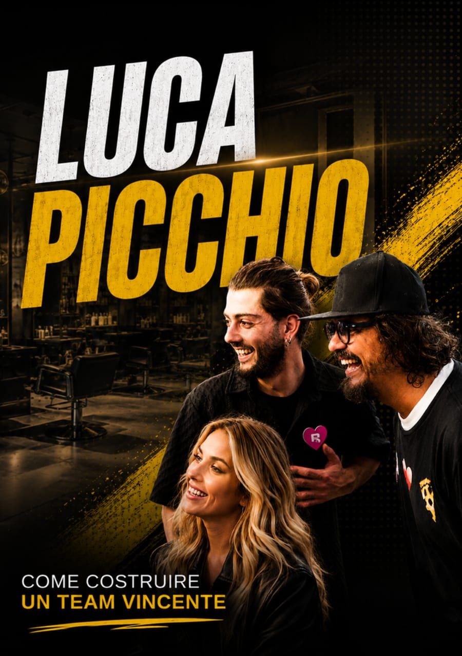 Copertina dell'e-book «Come costruire un team vincente»: Luca Picchio con due collaboratori del salone